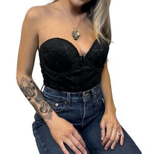 Vintage mid century Shape mate black Lace sexy boned corset bustier 38C